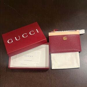 Gucci Burgundy Leather Card Case with Gold Accent